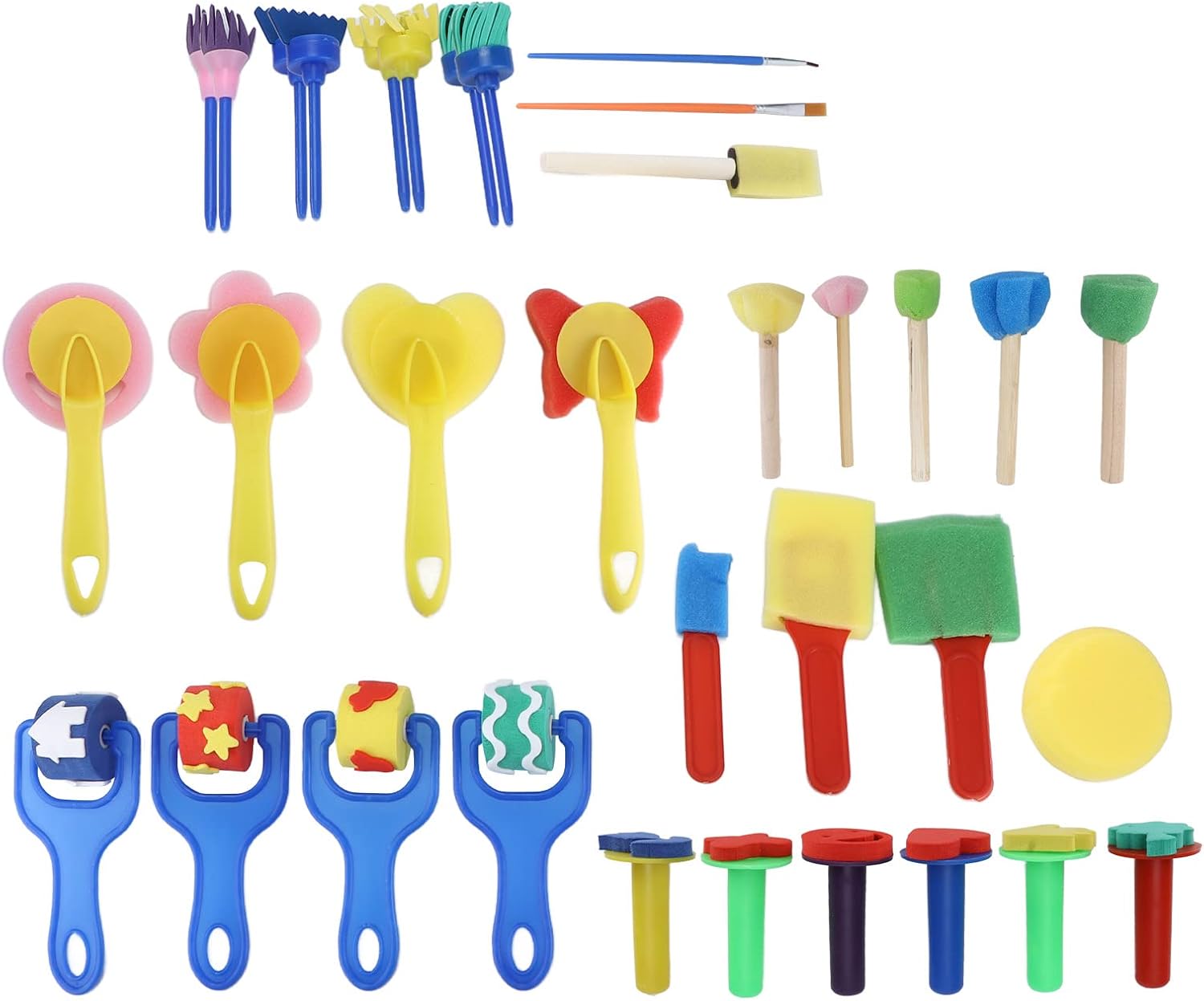 Kids Paint Brushes, 30 Pcs Sponge Painting Kit for Early Childhood DIY Drawing, Reusable Non Art Tools with Random Colors, for Childrens Creativity and Craft Gifts