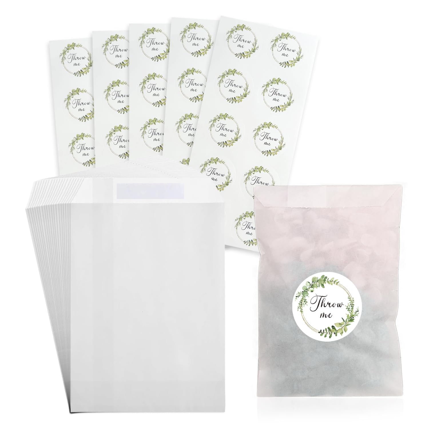 50 Sets Wax Melt Packaging Wax Melt Bags Wedding Confetti Bags, 50 Pcs Biodegradable Glassine Envelopes Bags with 50 Pcs Round Stickers (Translucent, 9 x 12 cm)