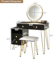 Vista 7 de CHARMAID Escritorio de tocador con armario lateral reversible, mesa de tocador de maquillaje con espejo iluminado, 3 luces de color, 4 cajones