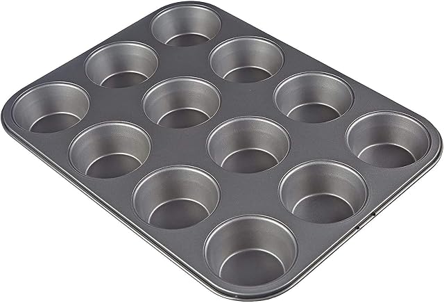 St@llion Metallic 12 Cup Hole Baking Tray/Pan/Tin for Cooking Muffin/Pancakes/Cupcakes/Brownies/Cheesecakes/Cookies/Biscuits/Macaroon in Kitchen (Black)