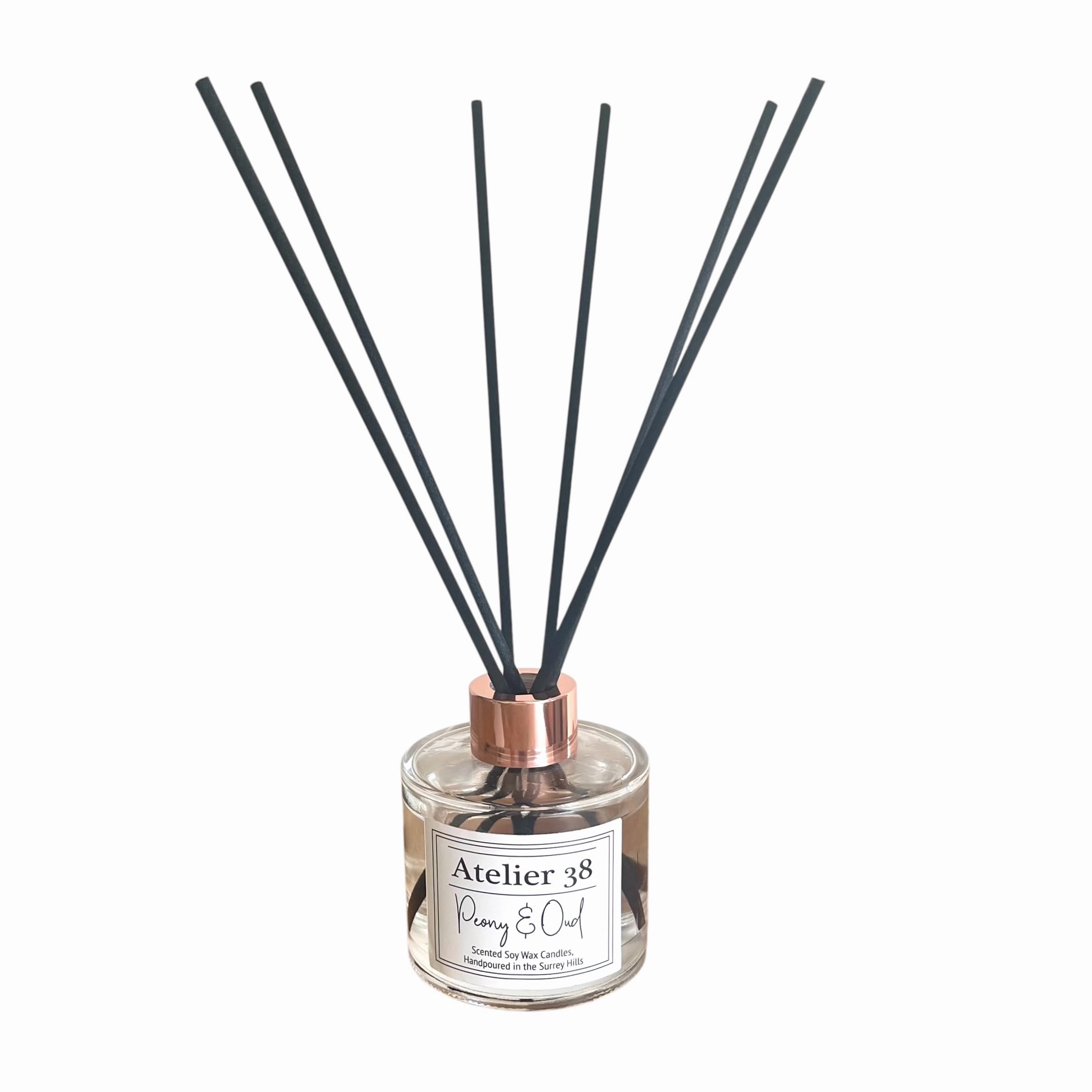 Atelier 38 Peony & Oud Reed Diffuser for Home 120ml - Luxury Reed Diffusers for Home Fragrance, Long Lasting Air Diffuser & Bathroom Air Freshener - Home essential