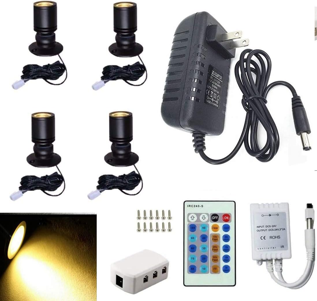 1.5w White LED Mini Surface Mounted Light Jewelry Cabinet Lamp Spotlight Ac85-265v (Pack-4,Warm White 3000k)