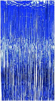 Blue Foil Curtain Fringe Tinsel - 2 Meter Door Backdrop Photoprop Party Decoration Blue