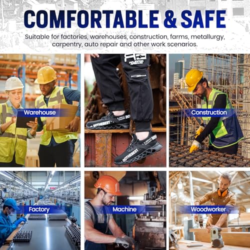 Foto von Furuian Sicherheitsschuhe Herren Damen Leicht Arbeitsschuhe Herren sportlich Atmungsaktiv Sneakers mit Stahlkappe rutschfest Fitness Turnschuhe (43EU,Schwarz)