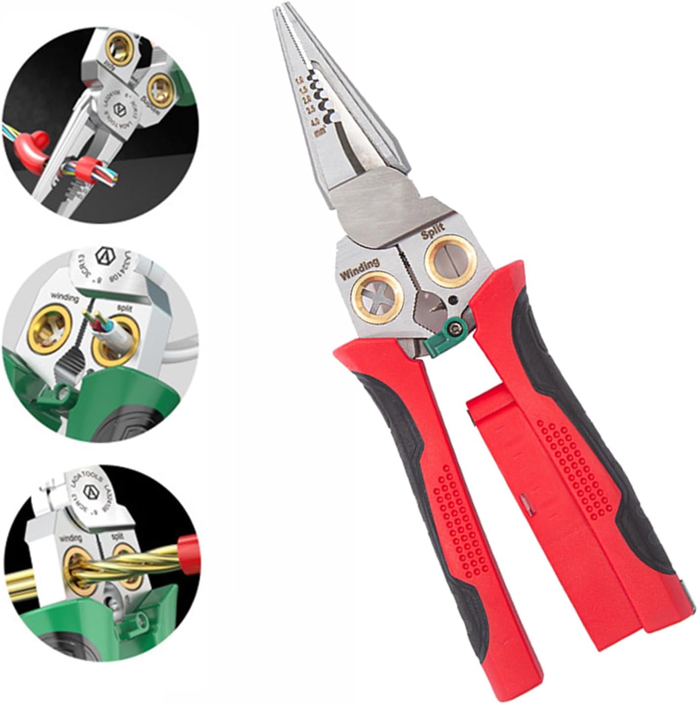 8-in-1 Wire Strippers with Electricity Measurement Function, Multi-Functional Pliers for Cutting, Stripping, and Crimping Wires, Durable Cable Scissors for Electrical Work (Upgrade red)