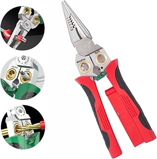 8-in-1 Wire Strippers with Electricity Measurement Function, Multi-Functional Pliers for Cutting, Stripping, and Crimping Wires, Durable Cable Scissors for Electrical Work (Upgrade red)