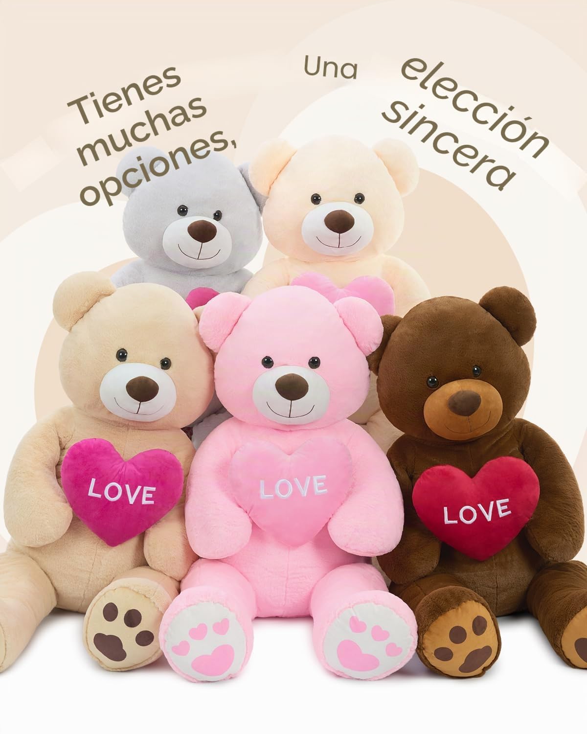 MorisMos Oso de peluche gigante con amor, 130 cm, XXL, marrón, osito de peluche grande, suave, osito de peluche, regalo para niño, novia, cumpleaños, San Valentín