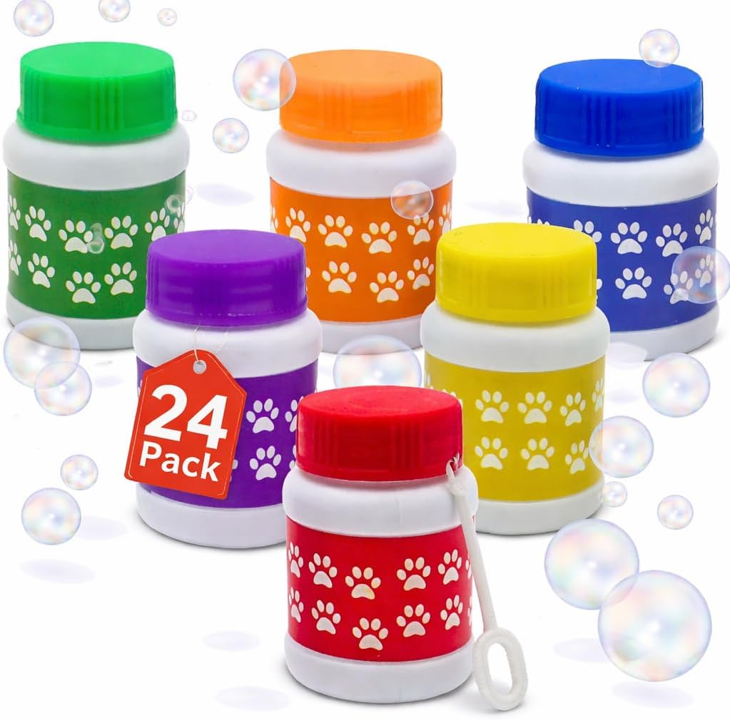 24 Pack Paw Print Bubble Bottles - Mini Bubbles 1 FL oz, Paw Dog Party Favors, Goodie Bag Fillers Stuffers, Party Supplies & Decorations, Bubble Wand Blowing Toys for Kids Boys & Girls