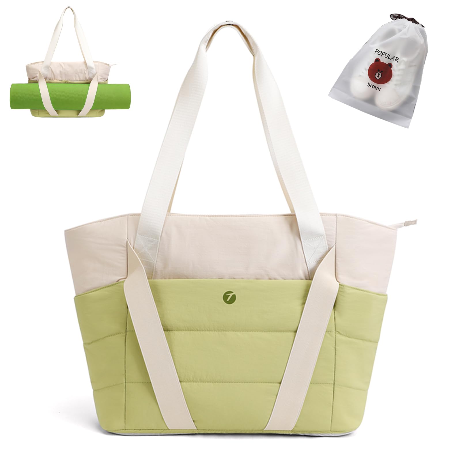 Merleu Yoga Tote Bag for Women with 2 Pack Shoes Bag,0.88LB Lightweight Tote for Pilates Shoulder, for Gym,Travel,Workout Bag