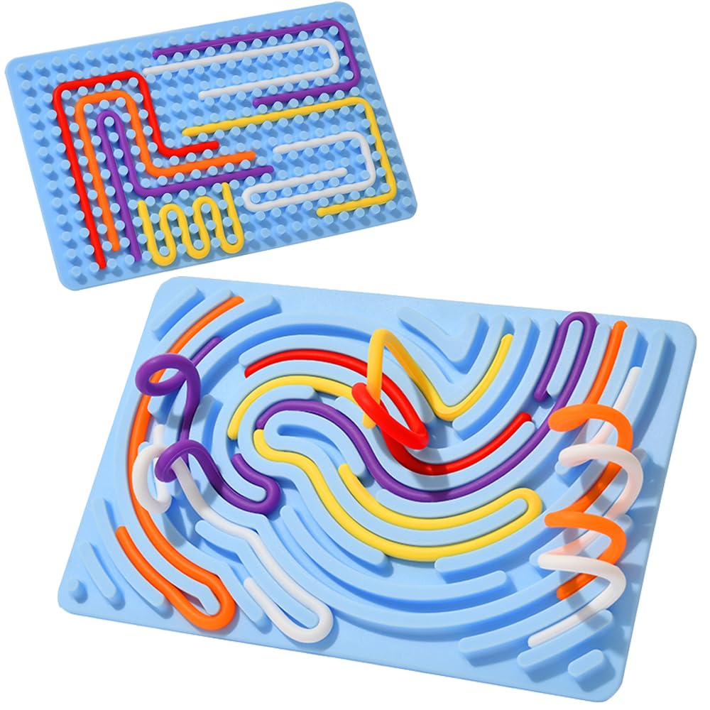 ZRENJHUS Silicone Sensory Activity Board Double-Sided Fidget Toys for Calming, Stress, Anxiety, ADHD, Autism, Focus, Kids & Teens Sensory Games for Fine Motor Skill with 5 Colors Strings