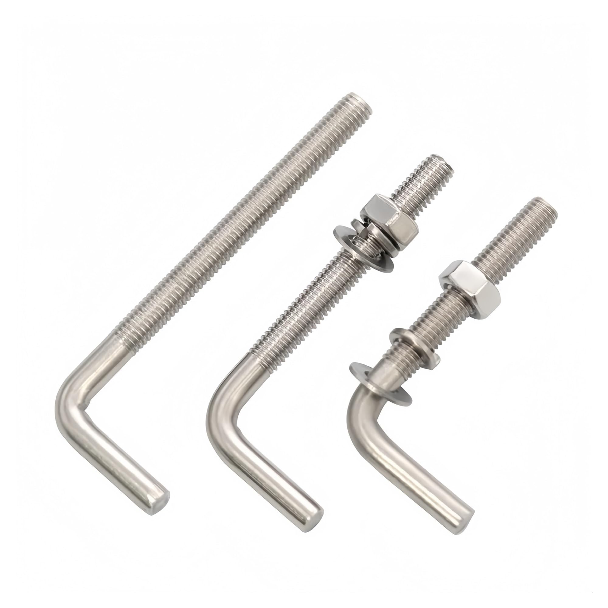 L-förmige Ankerbolzen aus Edelstahl 304 mit Muttern und Unterlegscheiben, Set M4, M5, M6, M8, M10, M12, rechtwinklige Schrauben, Vierkantbolzen(M10x200mm 2Sets)