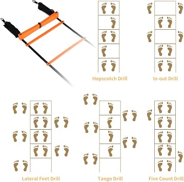 YISSVIC Agility Ladder and Cones 20 Feet 12 Adjustable Rungs Fitness Speed Training Equipment,1 Carry Bags, 10 Cones, 4 Stakes, Basketball, Soccer