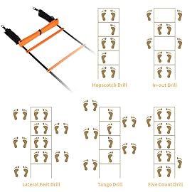 YISSVIC Agility Ladder and Cones 20 Feet 12 Adjustable Rungs Fitness Speed Training Equipment,1 Carry Bags, 10 Cones, 4 Stakes, Basketball, Soccer (20 feet Orange)