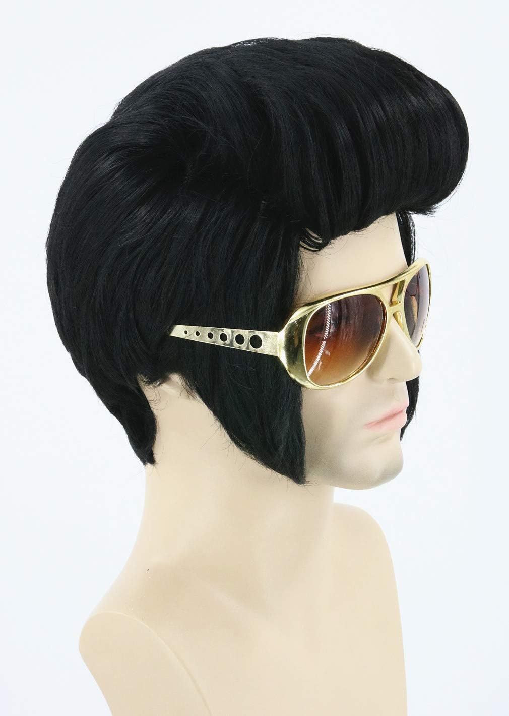 LeMarnia Men's Black Short Disco Wig for 50's Rock Style Cosplay Halloween Costume Party Wig (Excluding Glasses) - Image 3