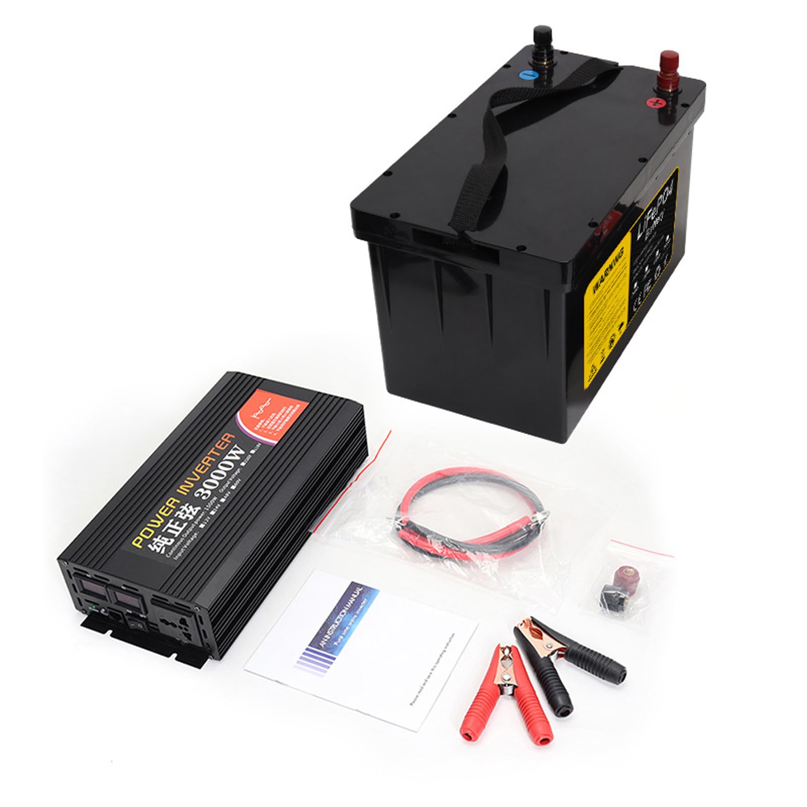 Batteria 12 Volt LiFePO4 12V 80Ah 100Ah 150Ah 200Ah Batteria Litio Alimentazione Emergenza con Inverter 1000W 3000W 4000W unità Generazione di energia Portatile,12v100ahwith3000w