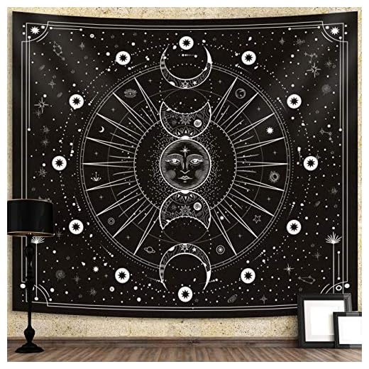 Hihealer Sun Moon Tapestry Wall Hanging Stars Space Psychedelic Black and White Tapestries Wall Tapestry for Bedroom Aesthetic Home Wall Dorm Decor