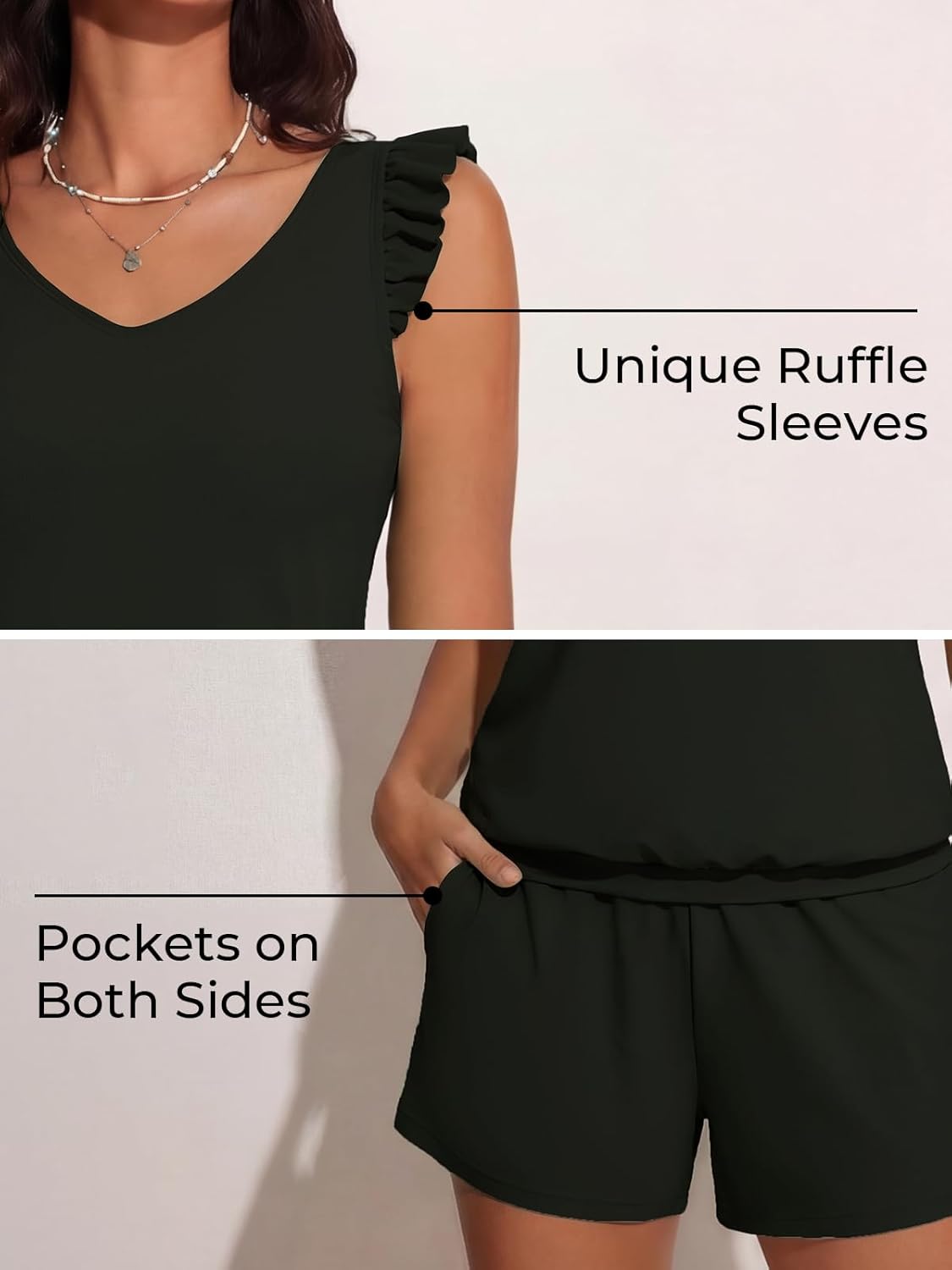 Ruffle Tankini Swimsuits for Women Modest Bathing Suit with Shorts and Pockets High-Back 2026 Swimwear