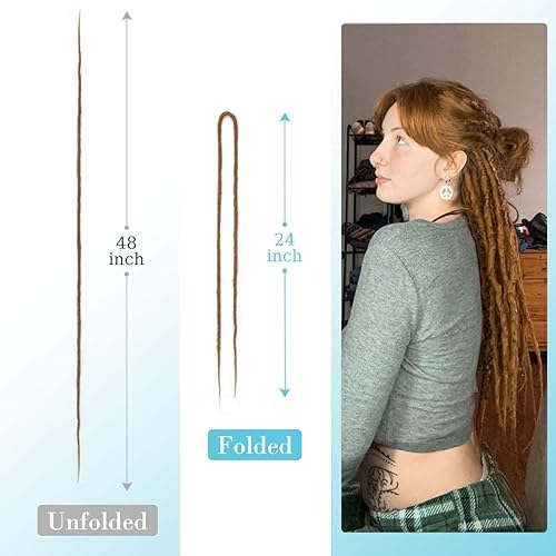 Miniatura 7 de Extensiones de rastas sintéticas de doble punta de 24 pulgadas, 0.2 in, finas, suaves, falsas, 15 unidades, extensiones de rastas color azul