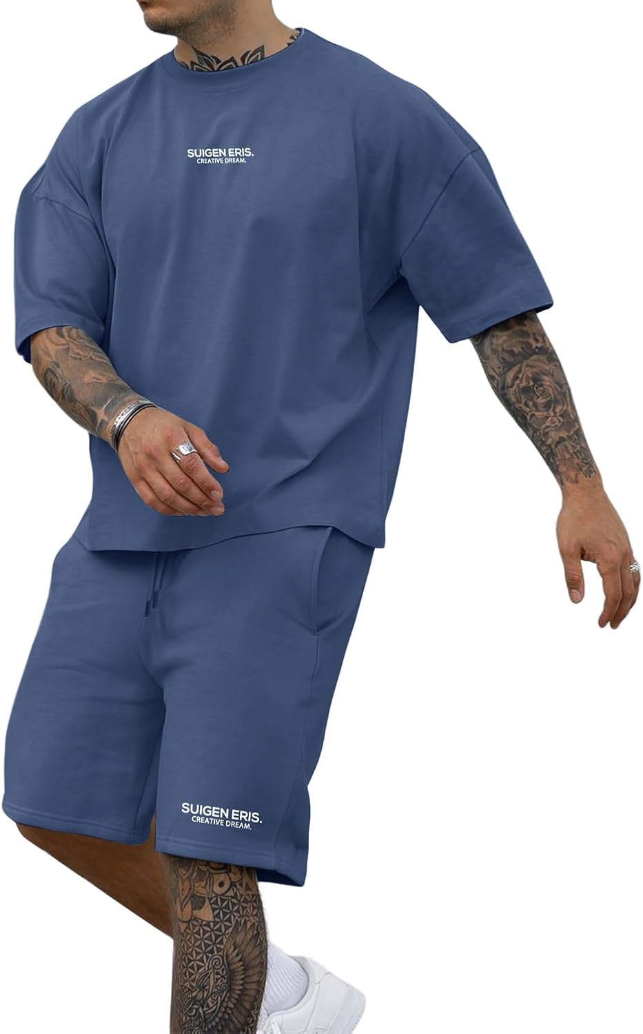 Ryehack Men's 2 Piece Outfits Short Sleeve Crew Neck Summer T Shirt and Drawstring Casual Track Shorts Sportswear Sets