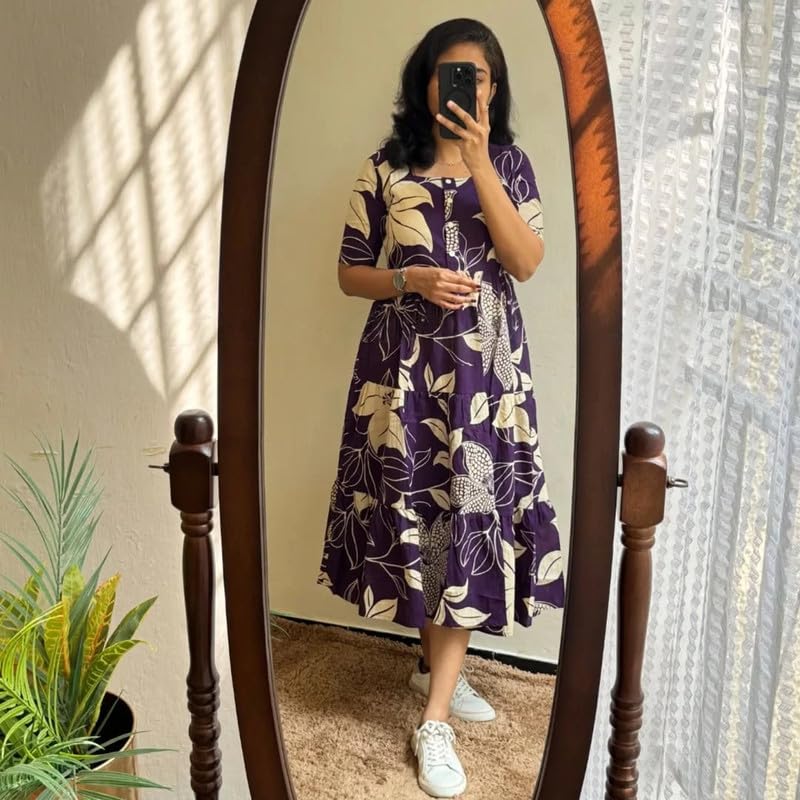 Image of Floral Midi Dress for Women - Summer Boho Dress, Lightweight & Breathable, Elegant Floral Print, Casual & Vacation Outfit, Comfortable Flowy Dress for Women