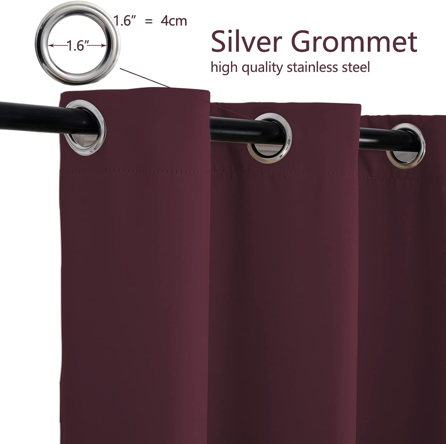 Patio Outdoor Curtain Sun Block Windproof Window Curtains Waterproof Blackout Curtains for Garden Bedroom Drapes Porch Gazebo Red Wine (Width x High) W59.55 x H39.37 x 1PC