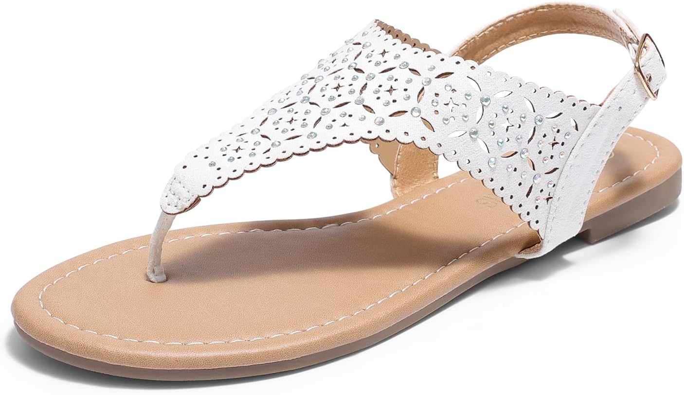 Women's Rhinestone Casual Wear Cute Gladiator Flat Sandals Beach Dressy T-Strap Thong Sandals