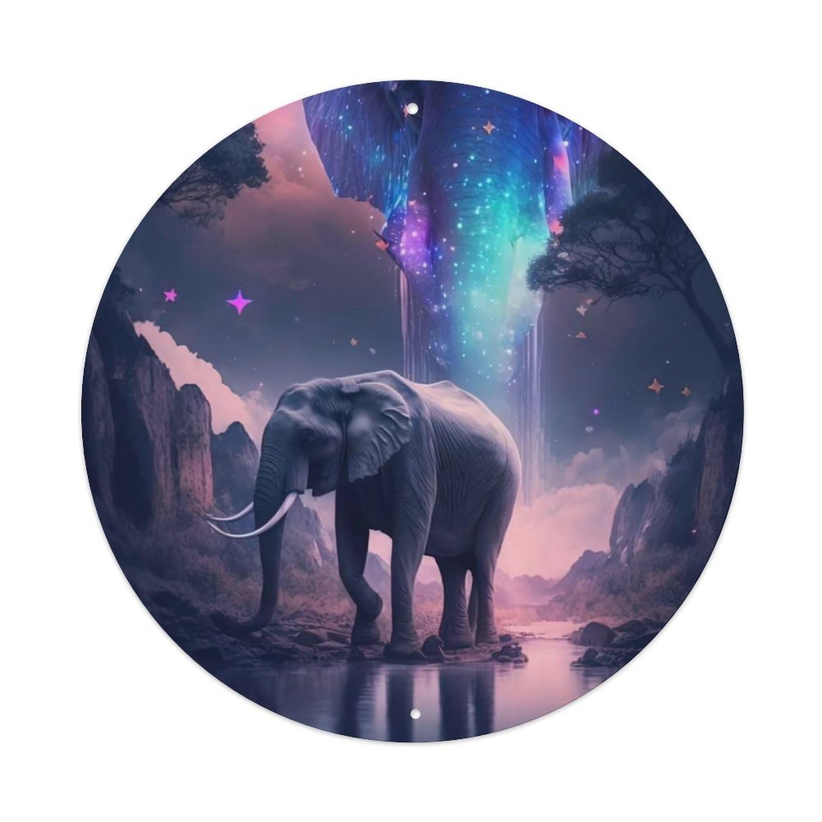 Elephant Under The Stars Animal Artwork Vintage Metal Tin Sign Plaque Wall Decor for Cafe, Club Bar, Office, Garden Metal Poster 8x8Inch