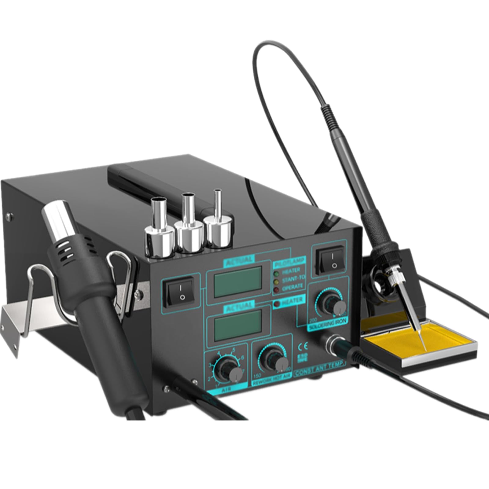 Kit 2 in 1 pistola ad aria calda e saldatore, stazione antistatica da 700 W con display a LED, 200 ℃ - 480 ℃, per dissaldatura e riparazione elettronica