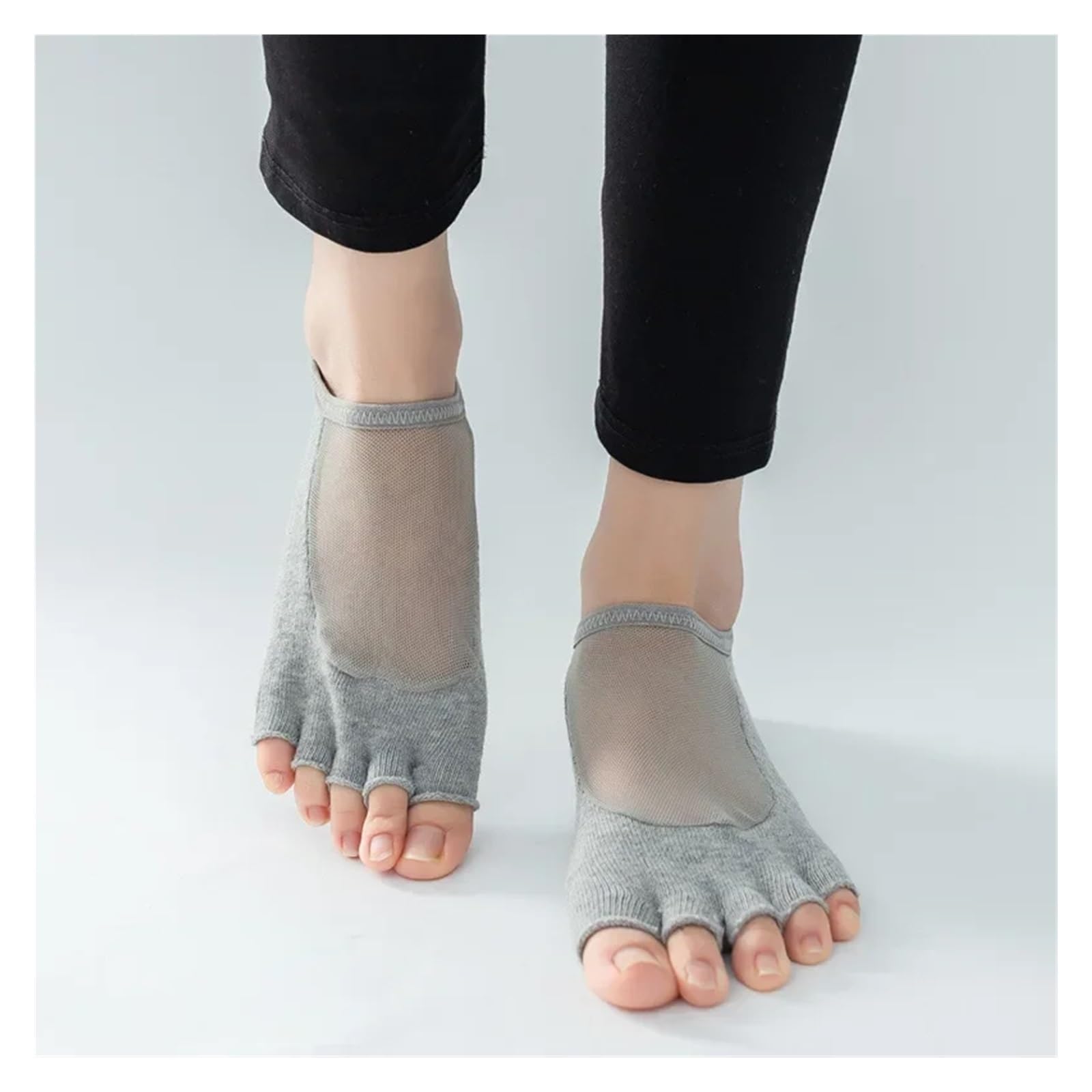 Calcetines con Punta Abierta for Yoga, Calcetines sin Dedos de Silicona Antideslizantes de Malla for Mujer, Calcetines Invisibles for Medio Dedo del pie para Yoga Pilates Gimnasio(Matcha)