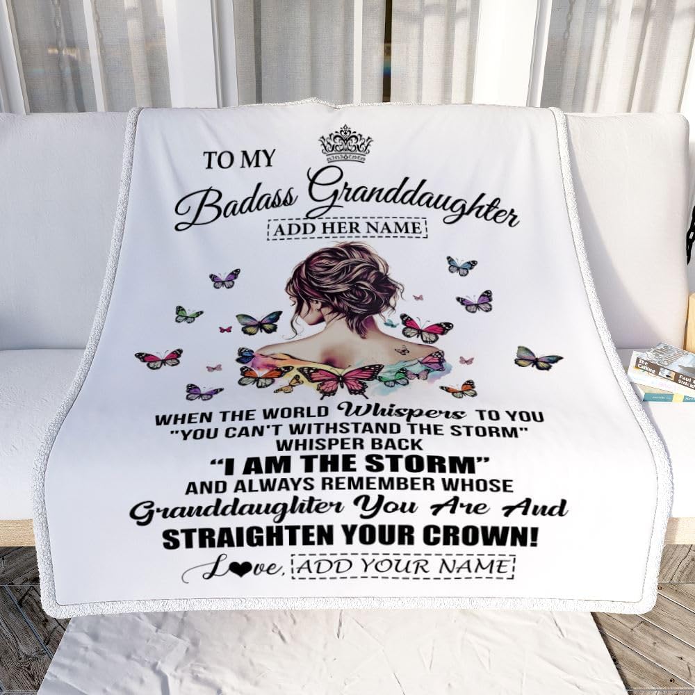 Personalized to My Badass Granddaughter I Am The Storm Blanket from Grandpa Papa Beautiful Granddaughter Birthday Gifts Christmas Adults Fleece Throw Blanket (60 x 80 in Adult Size)