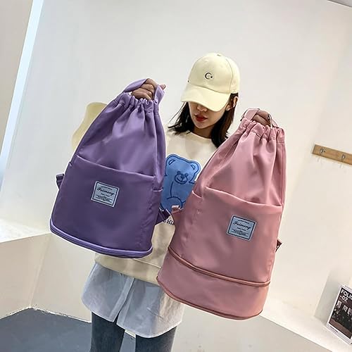 Miniatura 8 de Mochila con cordón expandible, bolsa deportiva para gimnasio, bolsa impermeable para mujer, Negro -, Bolsas con cordón