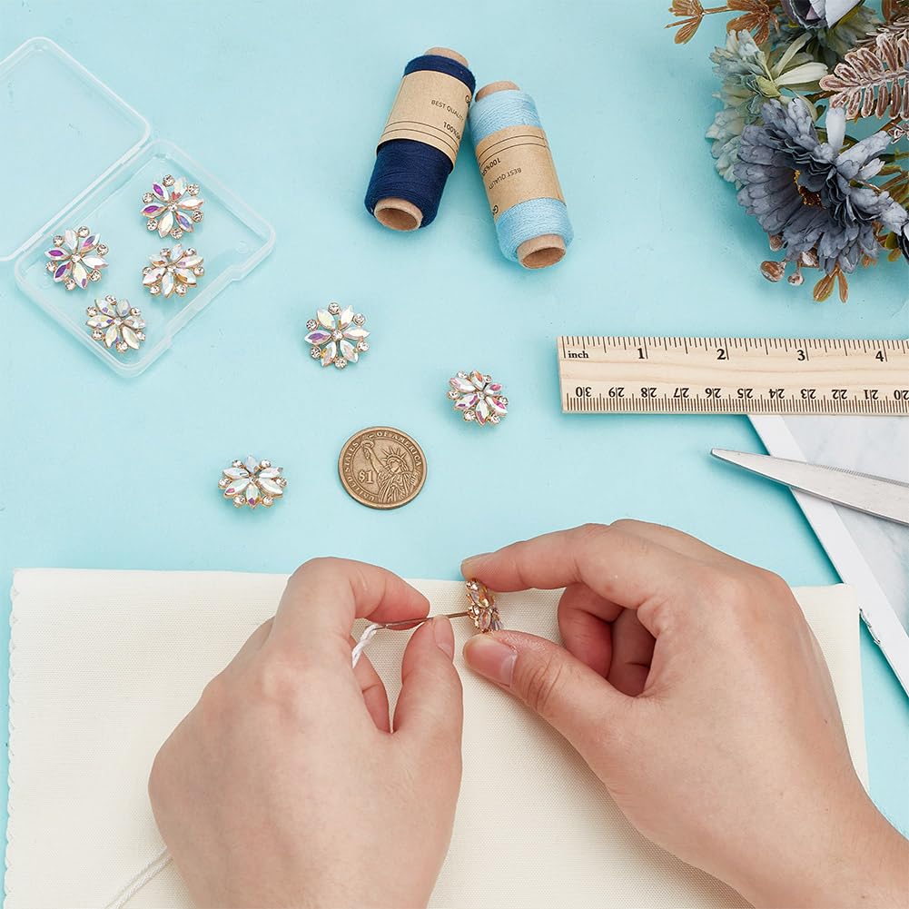 30 Stück Blumen-Strassknöpfe – 20 Mm, Silber, Mit 2 Mm Loch, Zum Aufnähen Auf Kleidung