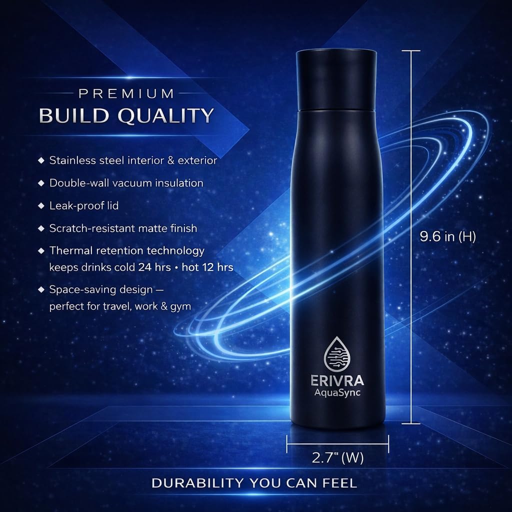 AquaSync Smart Self-Cleaning Water Bottle, 17oz Vacuum Insulated Stainless Steel Flask with UV-C Light, Real Time Temperature Display and Smart Reminders, USB-C Rechargeable - Image 2