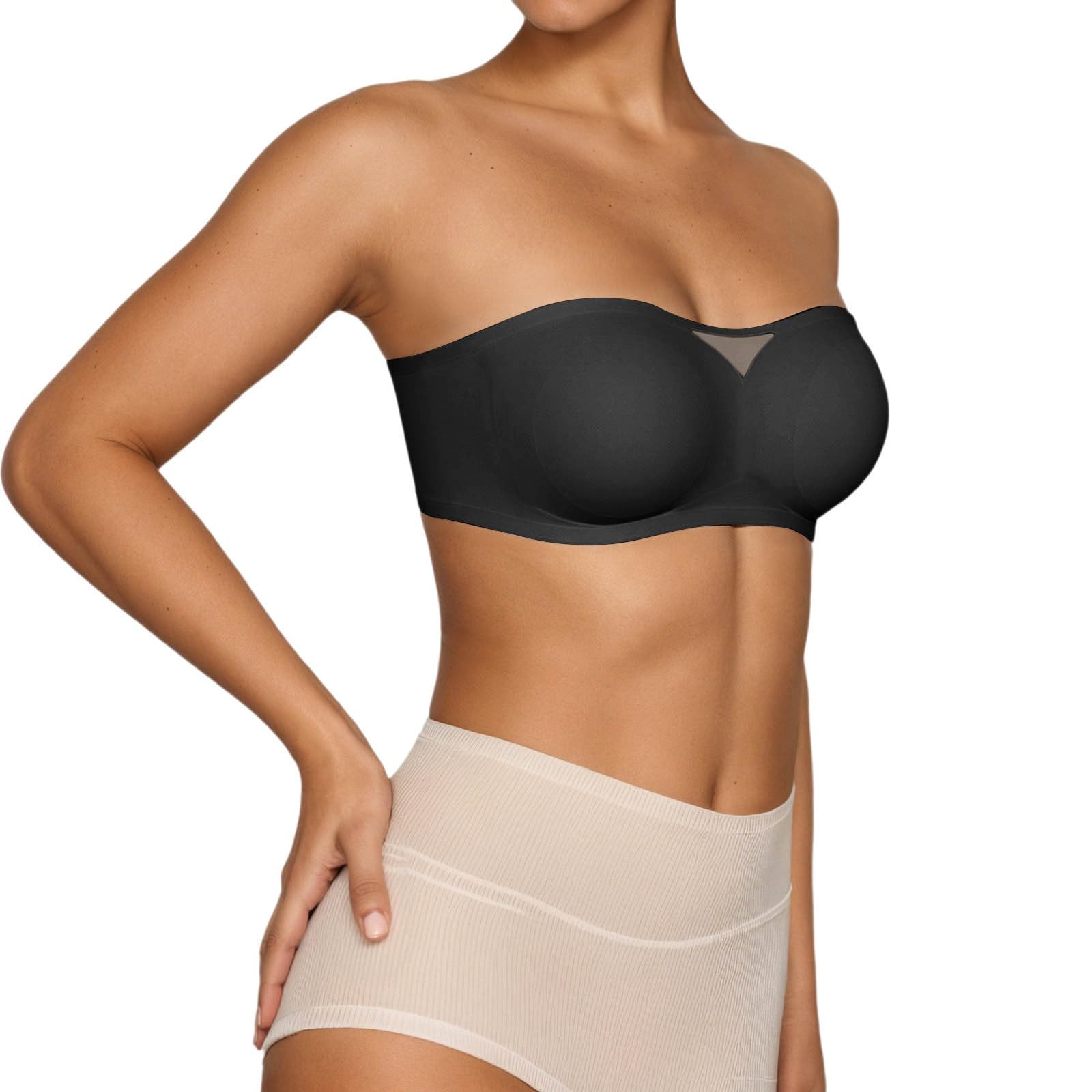 Women Summer Strapless Bra Seamless Comfortable Support Push Up Bralette, Black, M