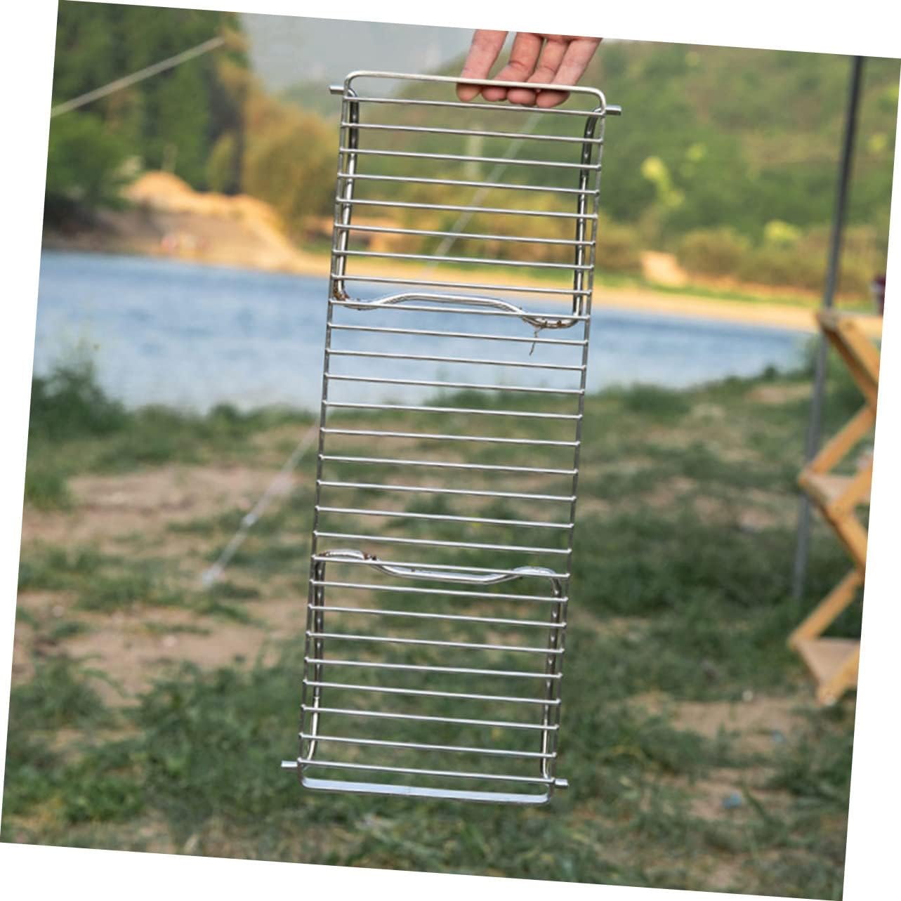 VICASKY Portable Stainless Steel Outdoor Grill Rack Folding Barbecue Grate High Temperature Resistant Camping Stove Stand for Picnic and Campfire Cooking