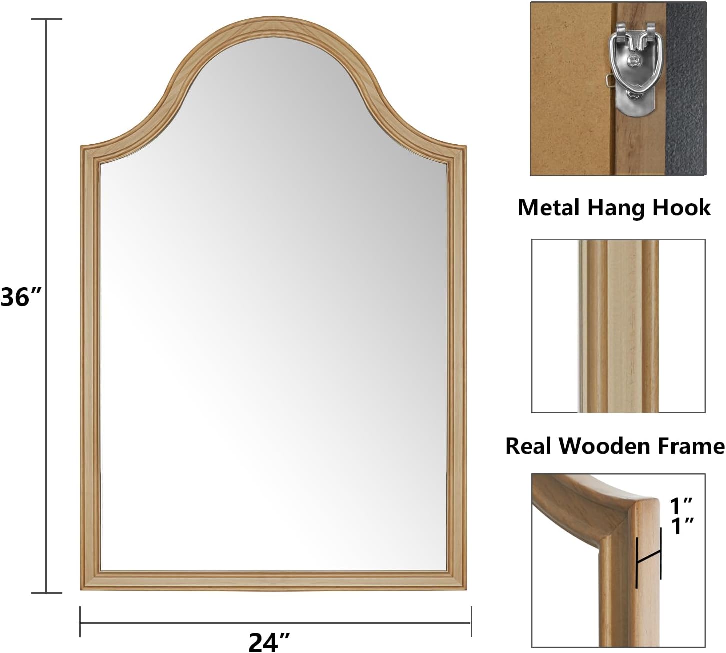 HOMECOOKIN Wood Arched Mirror for Bathroom, 24" x 36" Farmhouse Rustic Arched Wall Mirror for Vanity, Living Room, Entryway Home Decor (Rustic)