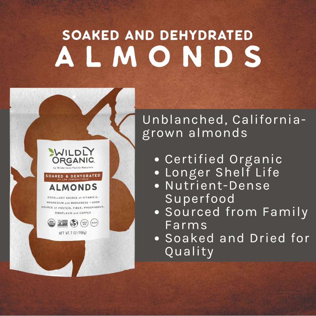 Wildly Organic California Almonds 16 Oz, 1 lb Bag – Organic, Soaked and Dried, Non-GMO, Vegan, Plant-Based, Clean Eating Snack – Perfect for Baking, Snacking, Recipes
