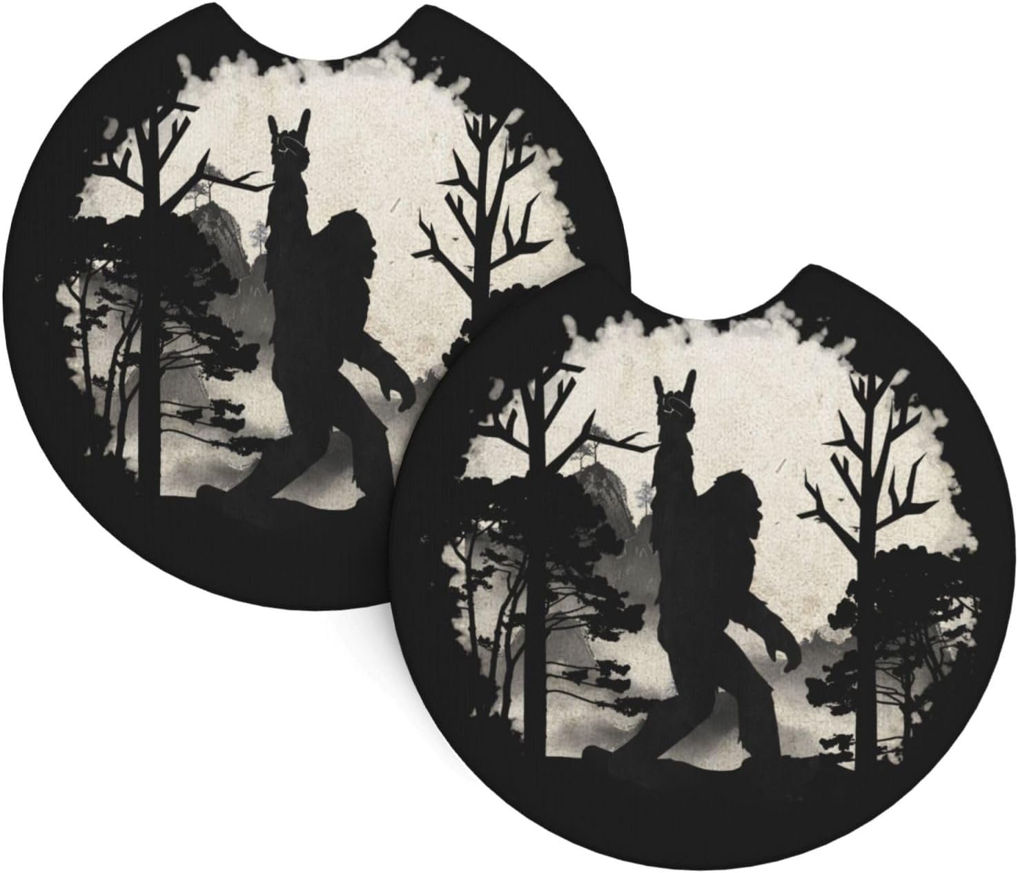 Sasquatch Bigfoot Trees Forest Car Coasters for Cup Holders Pack of 2 Neoprene Cup Mat Pad Vehicle Interior Accessories for Men Women