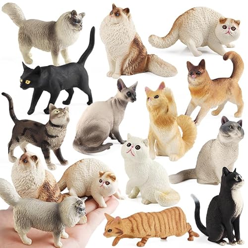 EOIVSH 12PCS Cat Figurines Set,Realistic Cat Figure Toys, Kitten Toys Cake Topper Christmas Birthday Gift for Kids Boys Girls