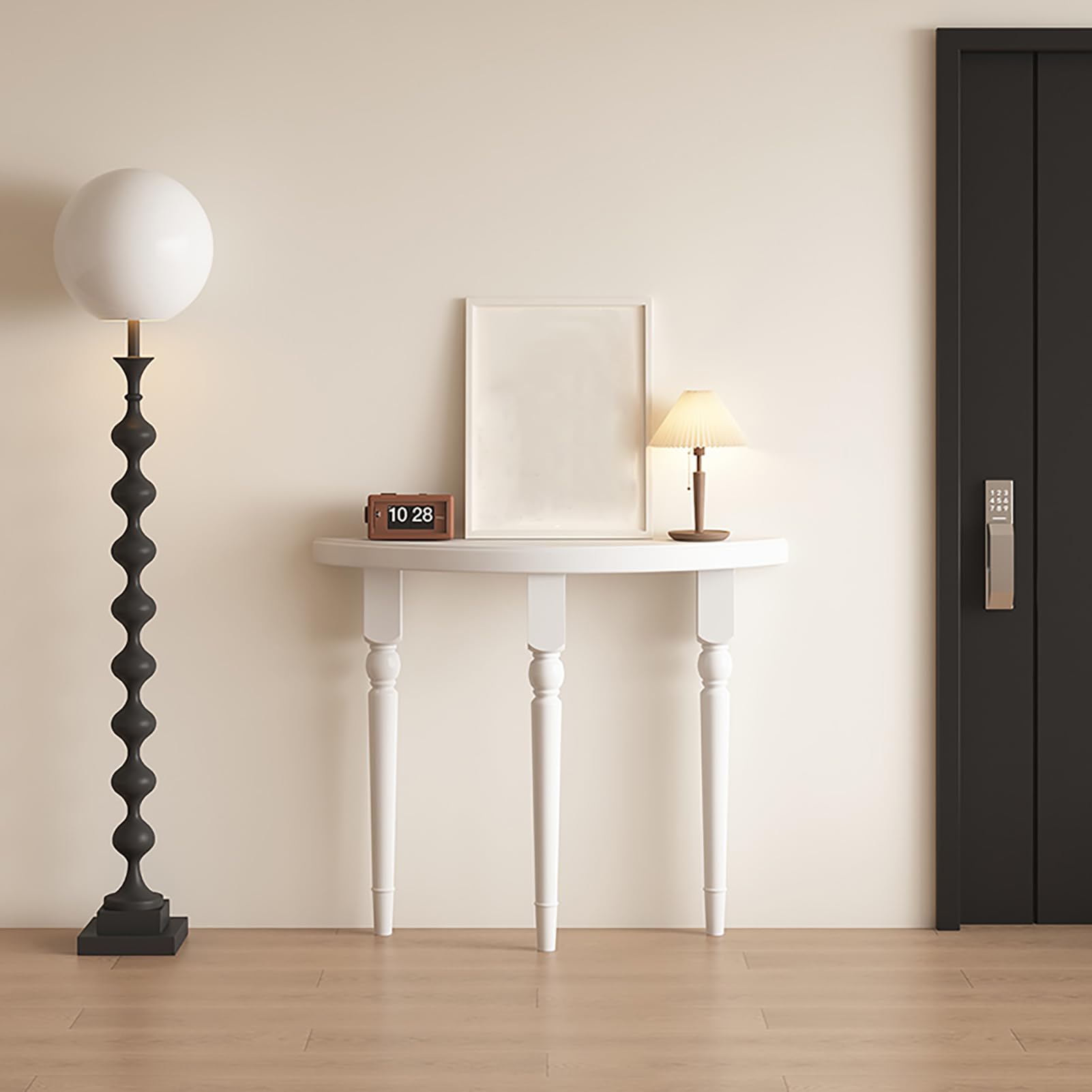 Stół konsolowy z litego drewna, półksiężyc, elegancki design vintage do wąskich wejść i salonów, łatwy montaż