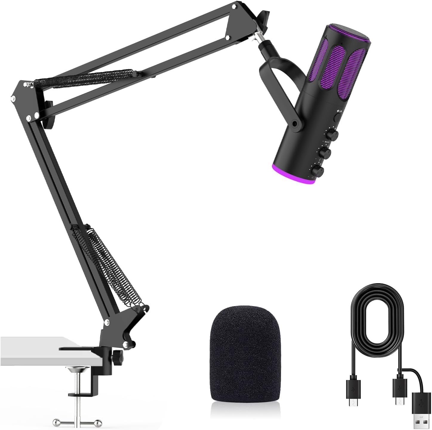 Ortizan USB Gaming Microphone, Condenser Microphones for PC, PS4/5 and Mac, Noise Cancellation podcast microphone with Mute, Reverb, Monitoring, Adjustable Arm, Filter for Streaming/Recording/YouTube