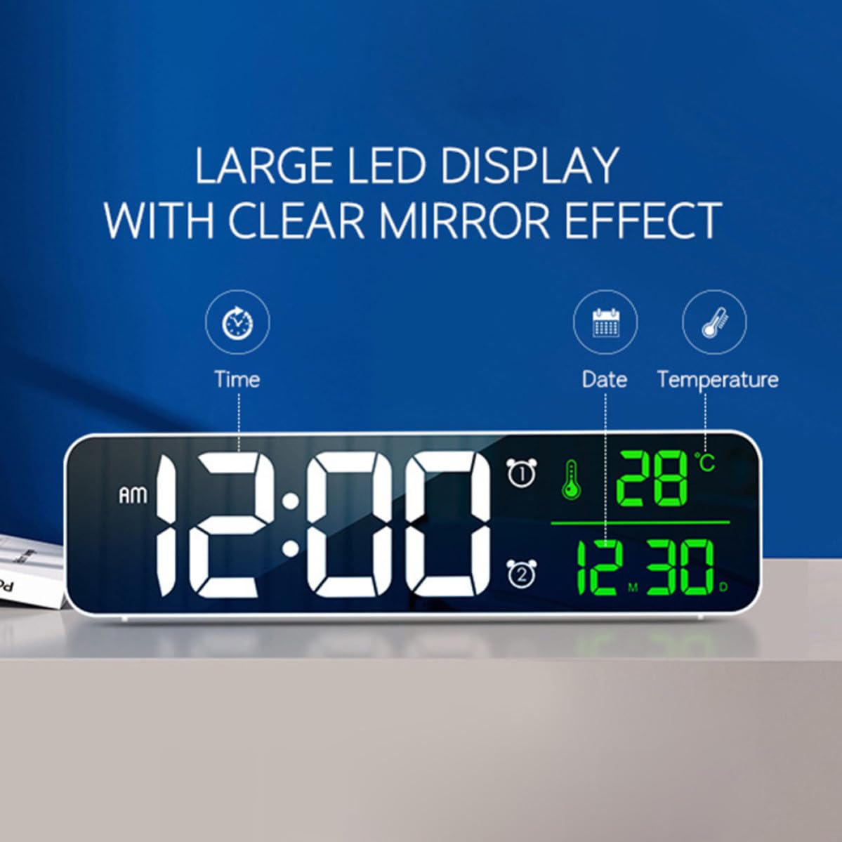 Reloj Despertador Digital LED Blanco de Pared Música y Brillo