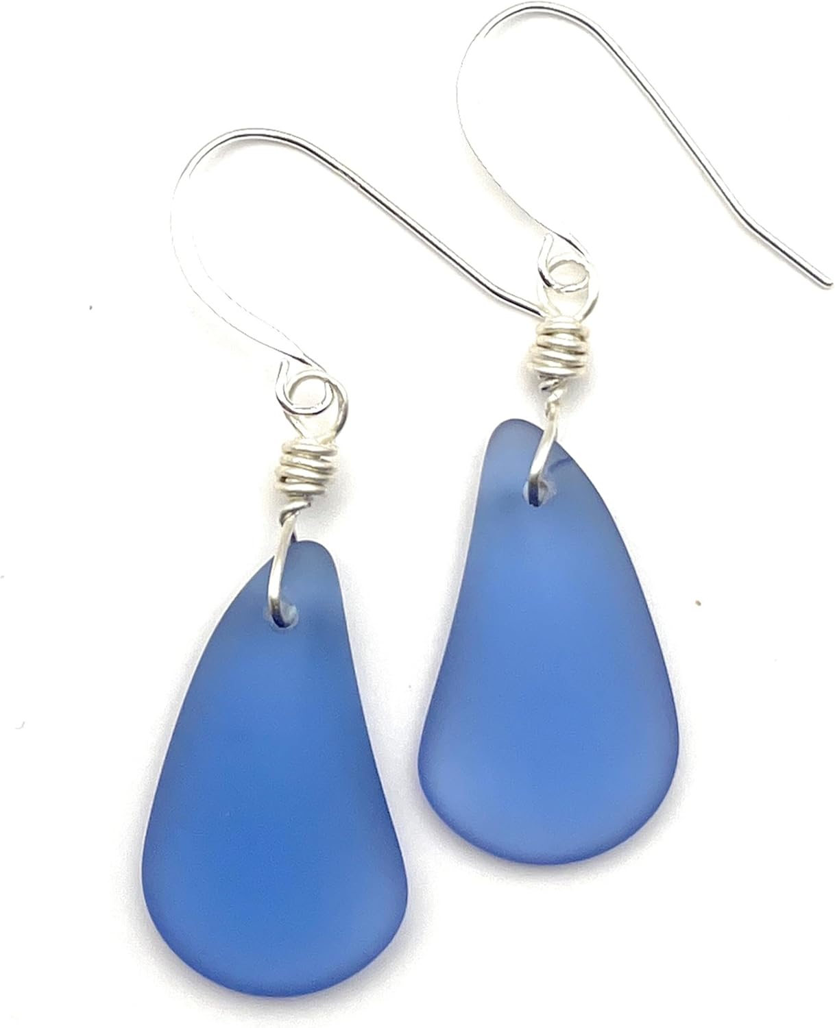 Sapphire Blue Sea Glass Earrings with Sterling Silver Hooks, Beachy Ocean Jewelry Gift for Women, Handmade by Beach Soul