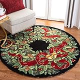 SAFAVIEH Vintage Poster Collection Area Rug - 3' Round, Black & Green, Handmade Christmas Wreath Novelty Wool, Ideal for High Traffic Areas in Living Room, Bedroom (VP323A)