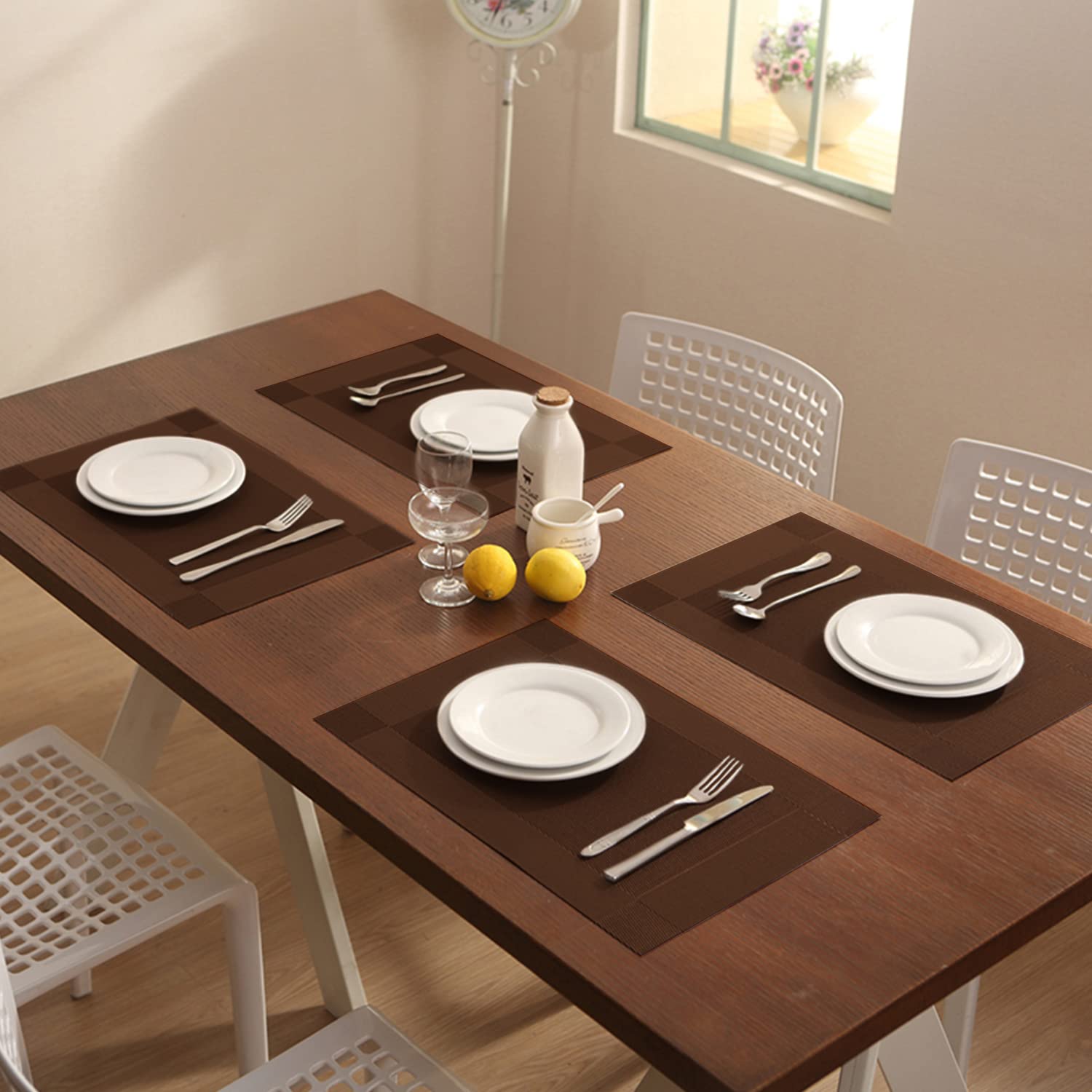 Set 8 Tovagliette In PVC - Antiscivolo, Lavabili, 45x30 Cm, Marrone, Per Cucina E Ufficio - Foto 5