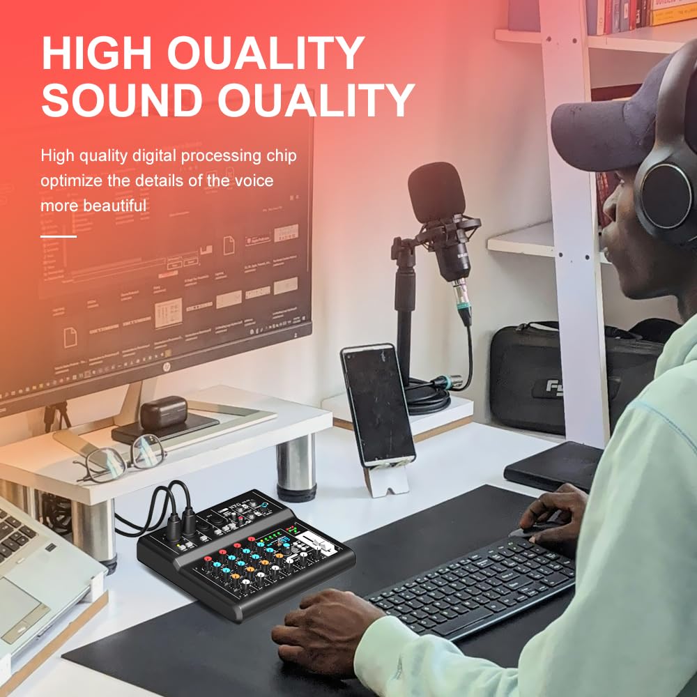 Doslnlya GX-06 Audio Mixer-Desktop System Interface with 6-Channel Tuner, USB, Bluetooth, Digital MP3 Computer Input, 48V Phantom Power, FX99DSP (GX-06 black)