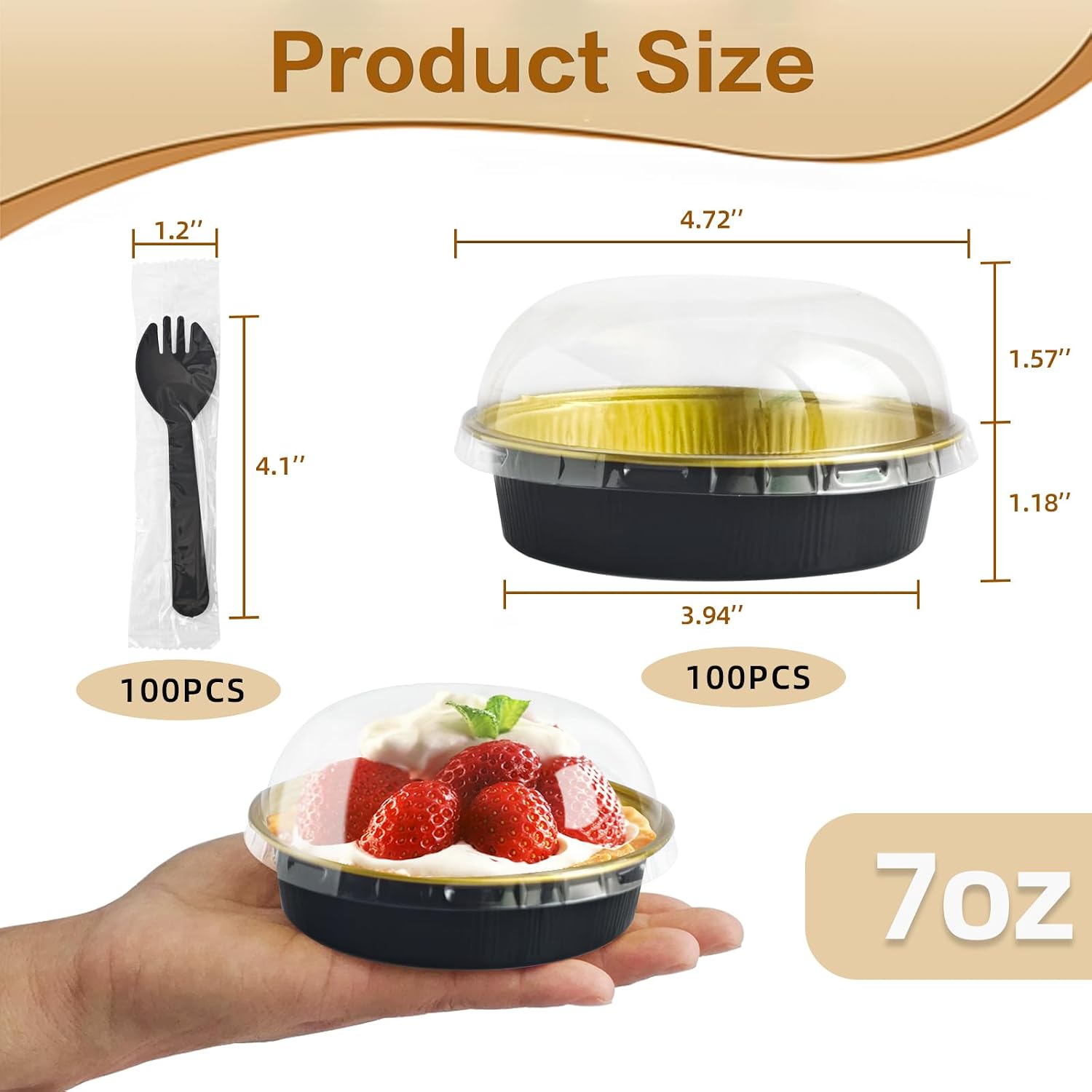 Mini Cake Pans With Lids And Spoons , Baking Tins For Round Small Desserts 7 Oz Aluminum Foil Baking Pans Disposable Ramekins Individual Cake Containers Holders For Tart Quiche Flan (50, Black)