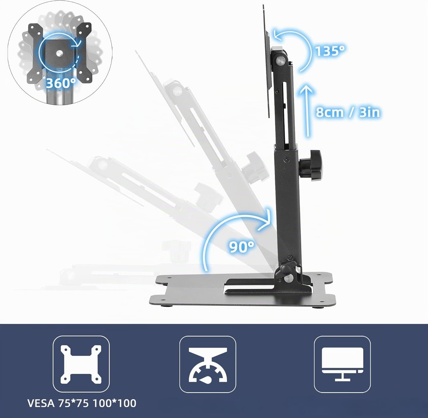 VESA Supporto per Monitor pieghevole - Altezza Regolabile per singolo Monitor di Schermo fino a 28 pollice Aggiornato Wearson WS-03T