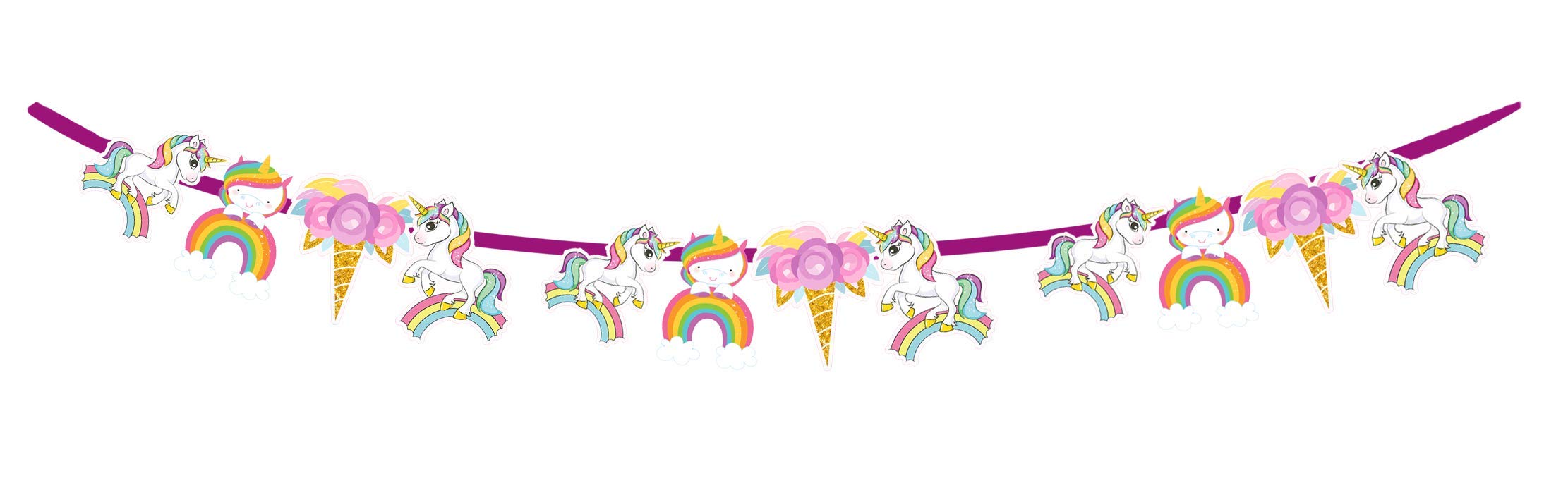 WoW Party Studio Unicorn Theme Character Bunting Banner Set of 1Pc - Character Banner for Happy Birthday Party Decorations