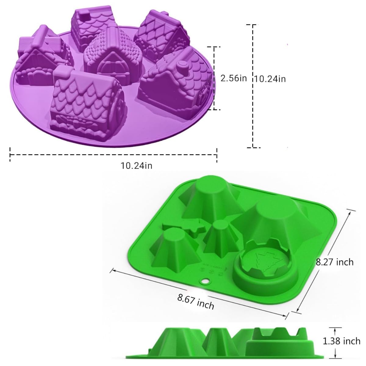Skytail 2pc Christmas Tree Gingerbread House Silicone Baking Molds 3D Christmas House Cake Molds for Baking Chocolate Candy Xmas Cake Theme Decoration Cupcake Brownies Candle Wax Melts Soap Molds 1